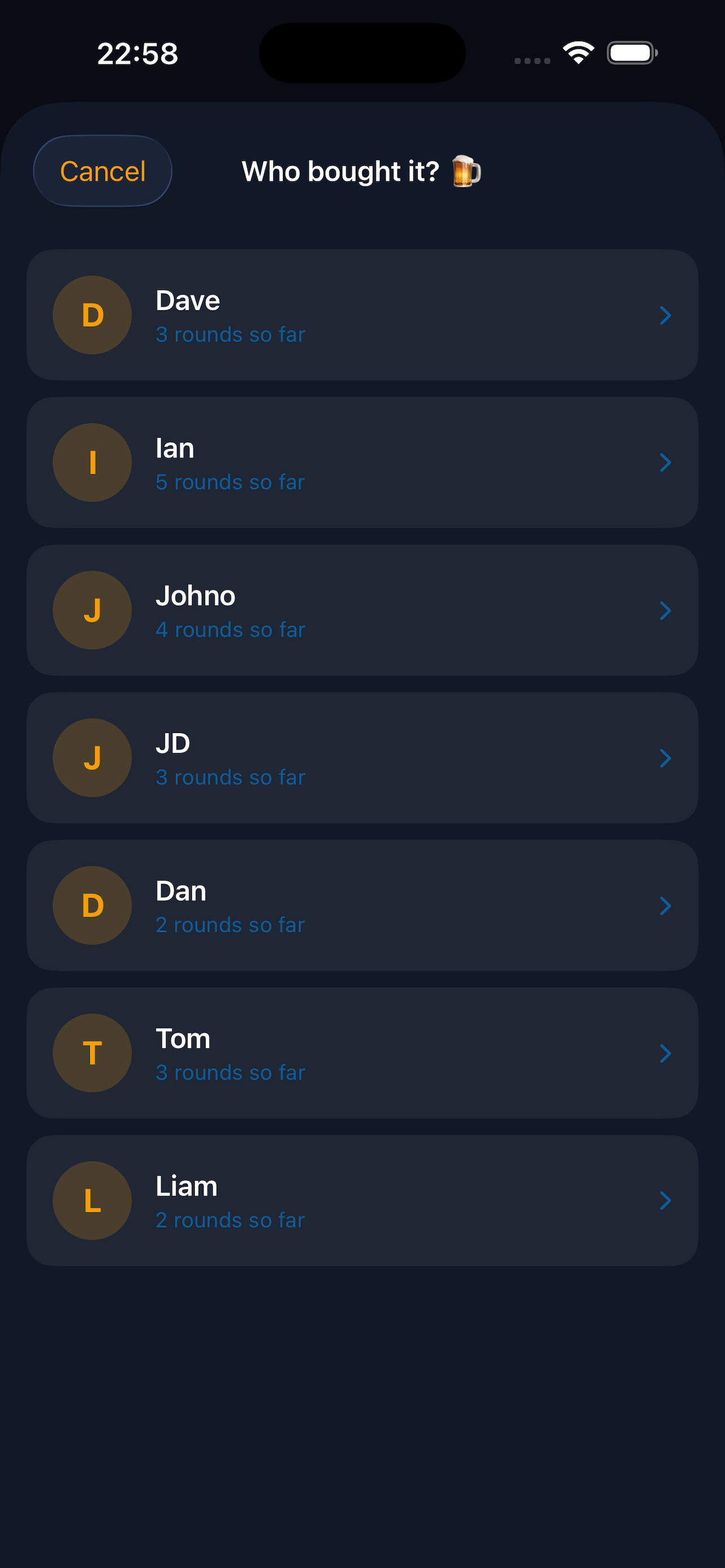 Whose Round app - history